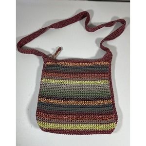The Sak Crocheted Riviera Hobo Red Bohemian Stripe Shoulder Bag